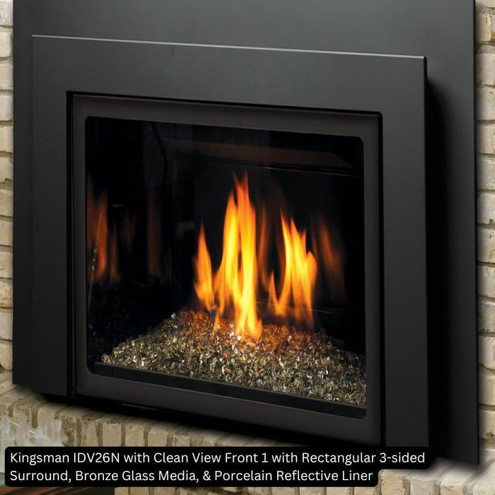 Kingsman IDV26N with Clean View Front 1 Rectangular 3-sided Surround Bronze Glass Media Porcelain Reflective Liner