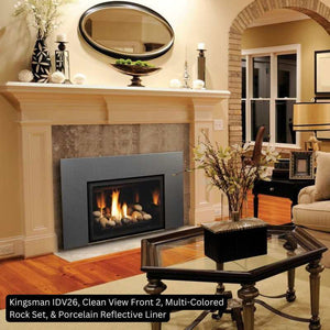 Kingsman IDV26 Clean View Front 2 Multi-Colored Rock Set Porcelain Reflective Liner installed Living Room