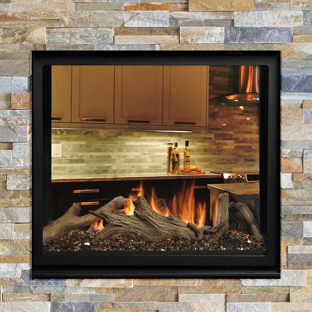 Kingsman Clean View 43-inch high capacity see-through direct vent gas fireplace with ceramic glass and dual safety screens