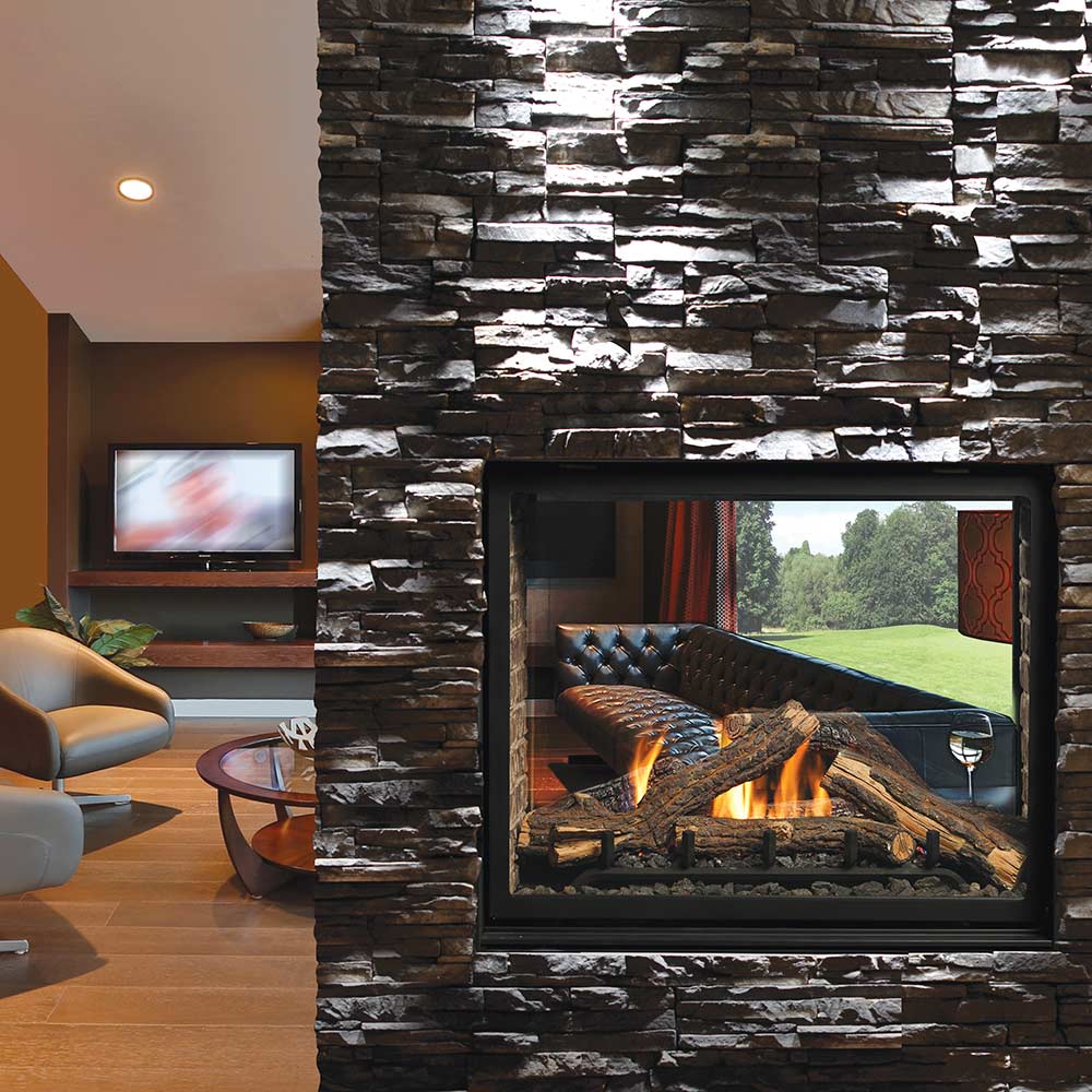 Kingsman Clean View 43-inch high capacity see-through direct vent gas fireplace with ceramic glass and dual safety screens