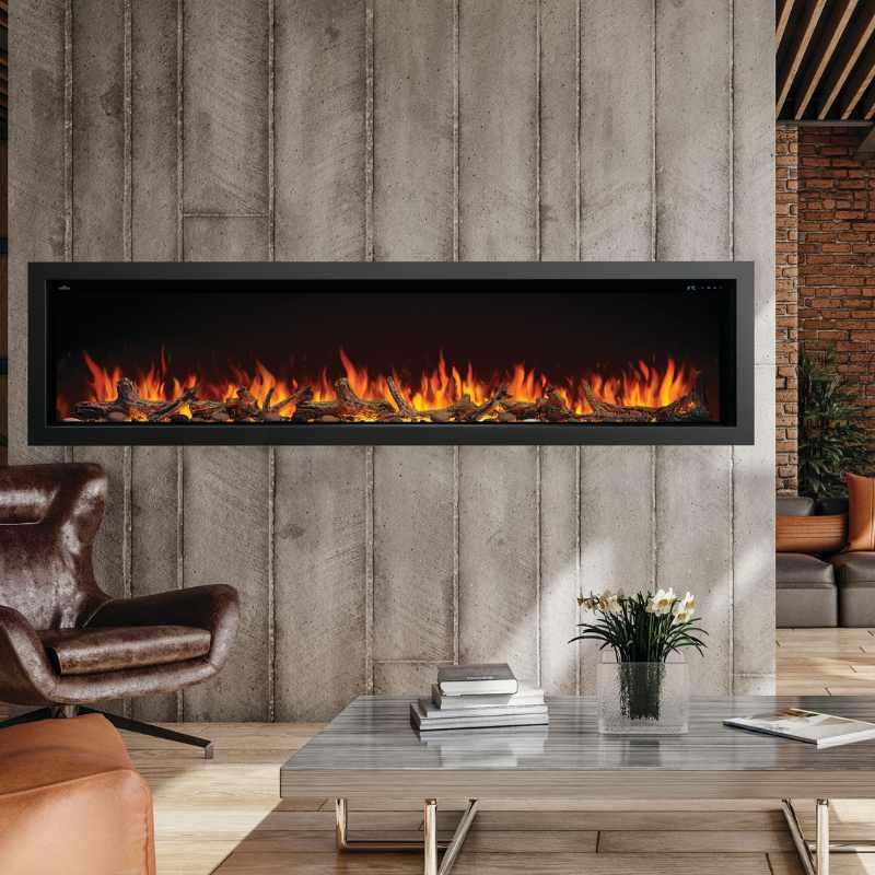 Napoleon Astound 96-inch built-in linear electric fireplace with 8-foot panoramic viewing area