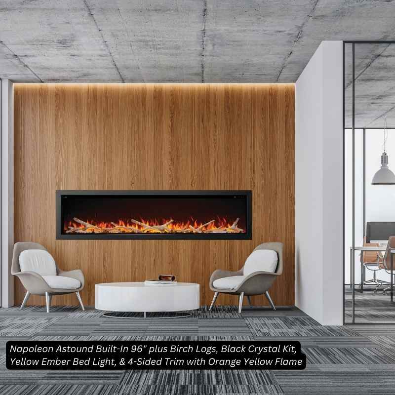 Napoleon Astound 96-inch electric fireplace installed as a full-wall feature in a great room