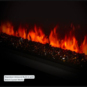 Close-up of black crystal media in the Napoleon Astound electric fireplace ember bed