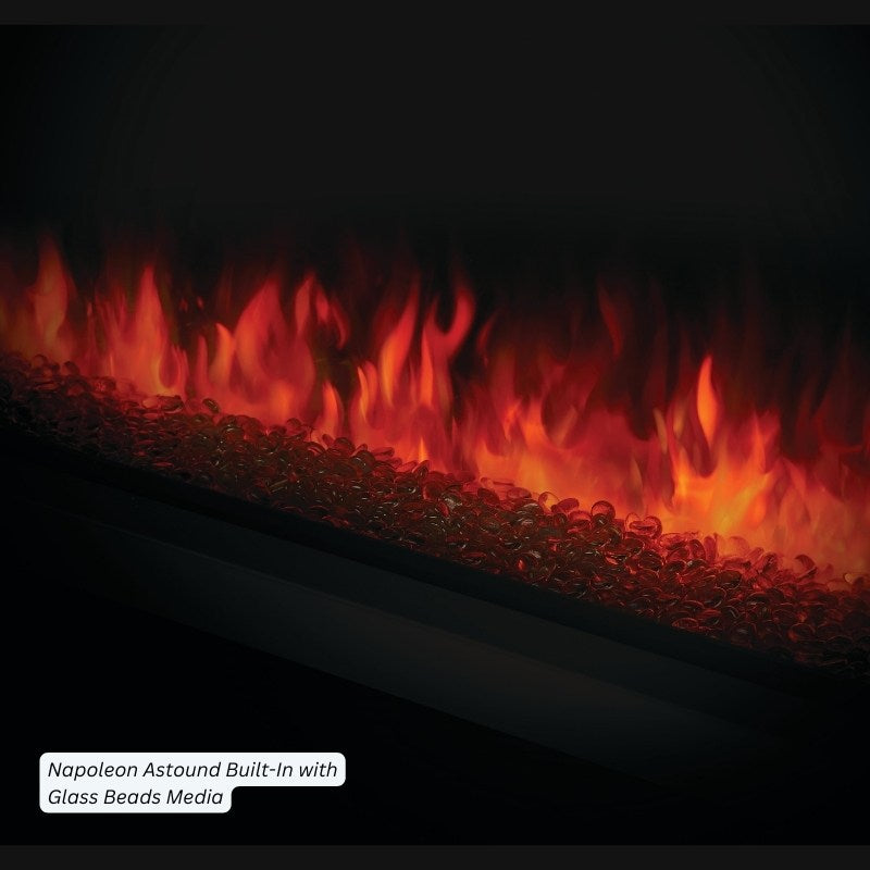 Close-up of glass bead media in the Napoleon Astound electric fireplace ember bed