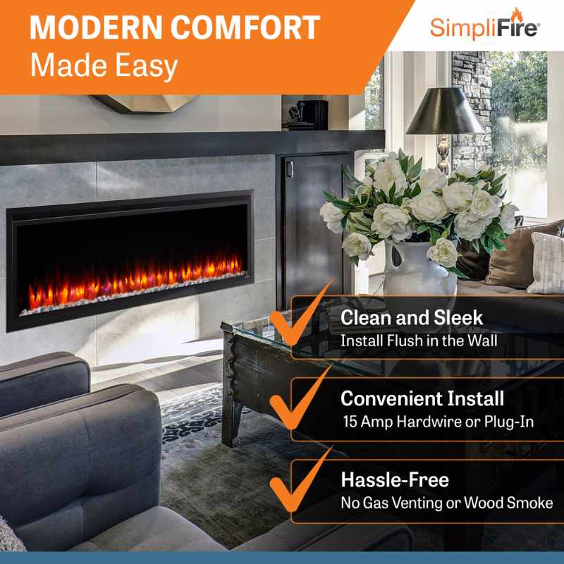 SimpliFire Allusion Platinum 60-inch linear electric fireplace, product view 5