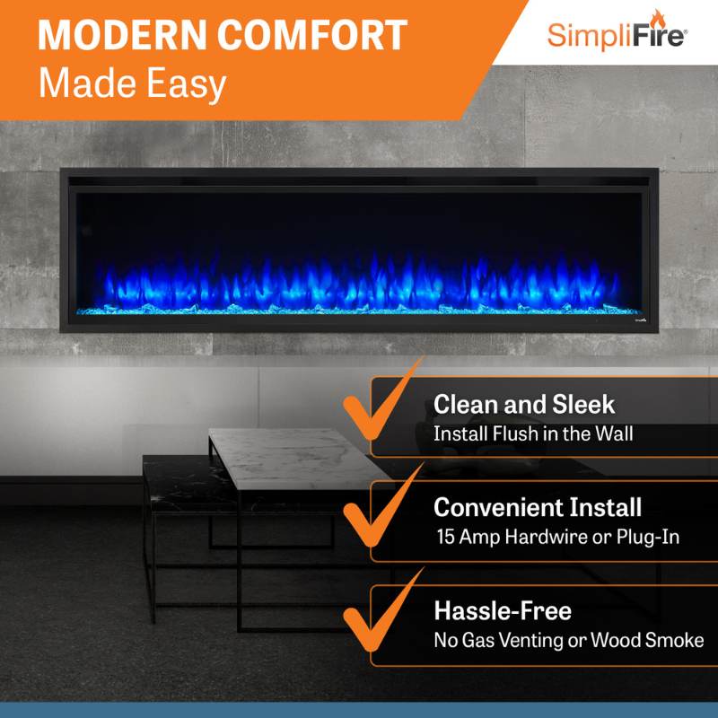 SimpliFire Allusion Platinum 72-inch linear electric fireplace, product view 6