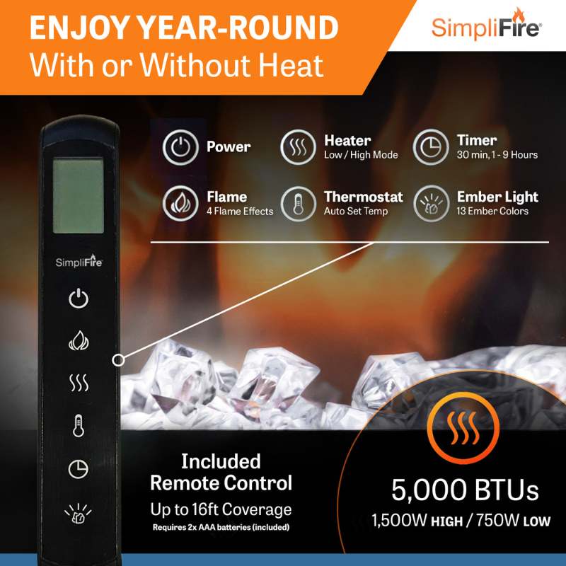 SimpliFire Allusion Platinum 60-inch linear electric fireplace, product view 6