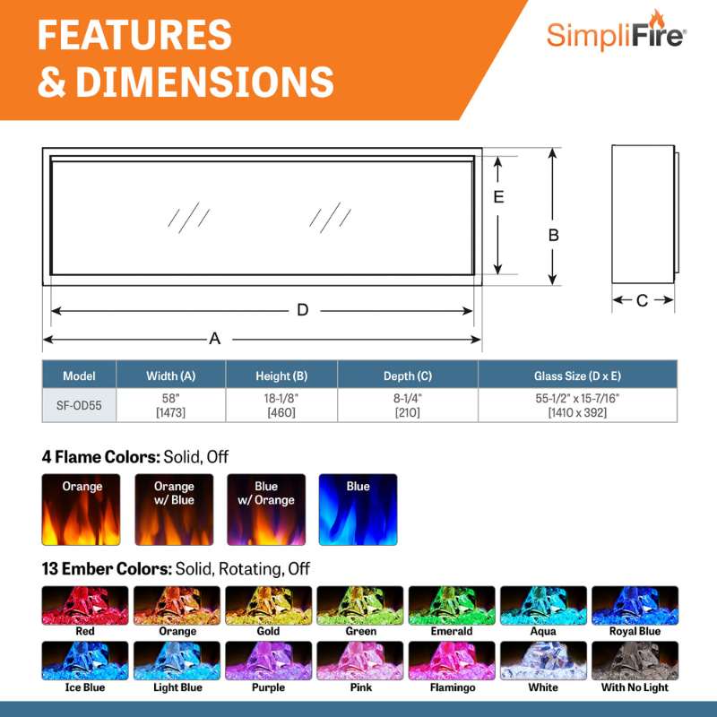 SimpliFire Forum 55-inch outdoor linear electric fireplace, product view 7