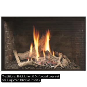 Traditional Brick Liner and Driftwood Log Set for Kingsman IDV Gas Inserts
