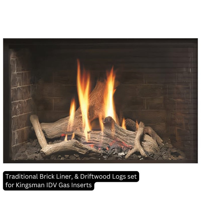 Traditional Brick Liner and Driftwood Log Set for Kingsman IDV Gas Inserts