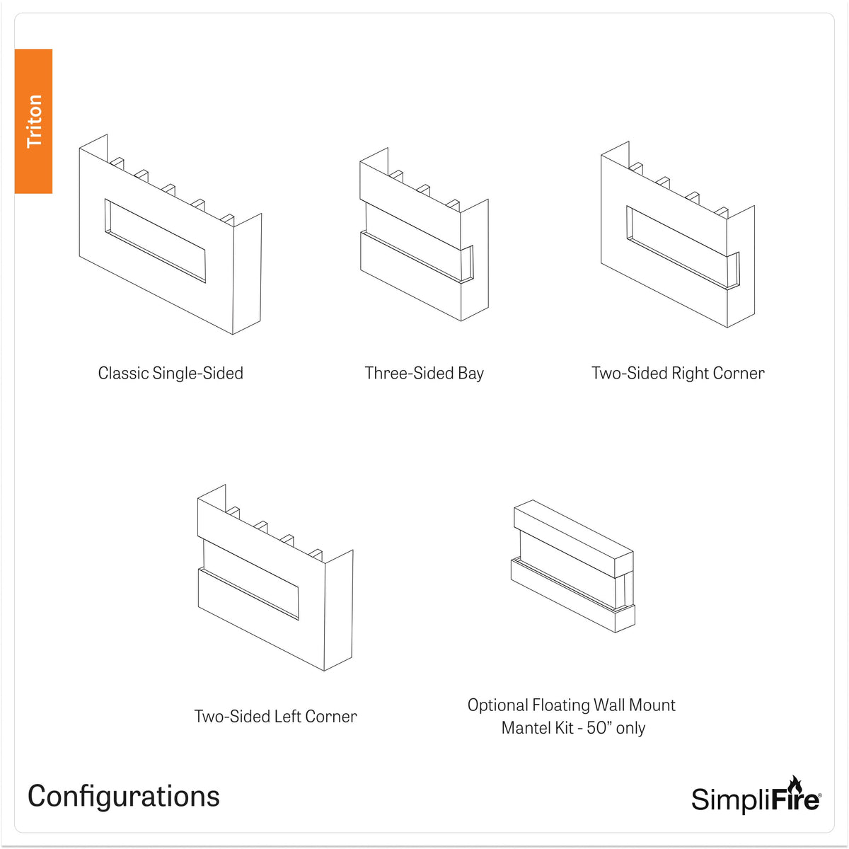 SimpliFire Triton 50-inch multi-sided linear electric fireplace, product view 12