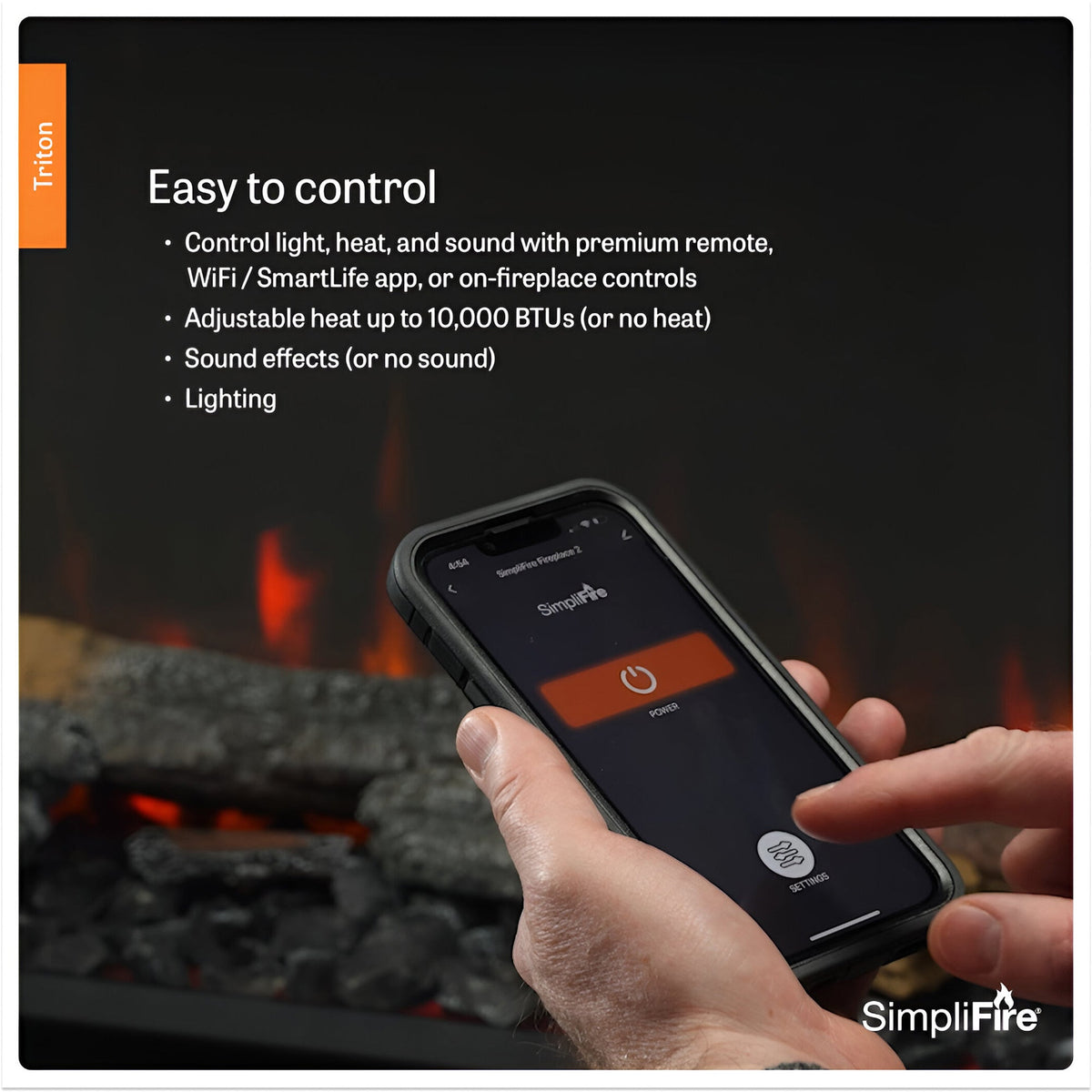 SimpliFire Triton 65-inch multi-sided linear electric fireplace, product view 8