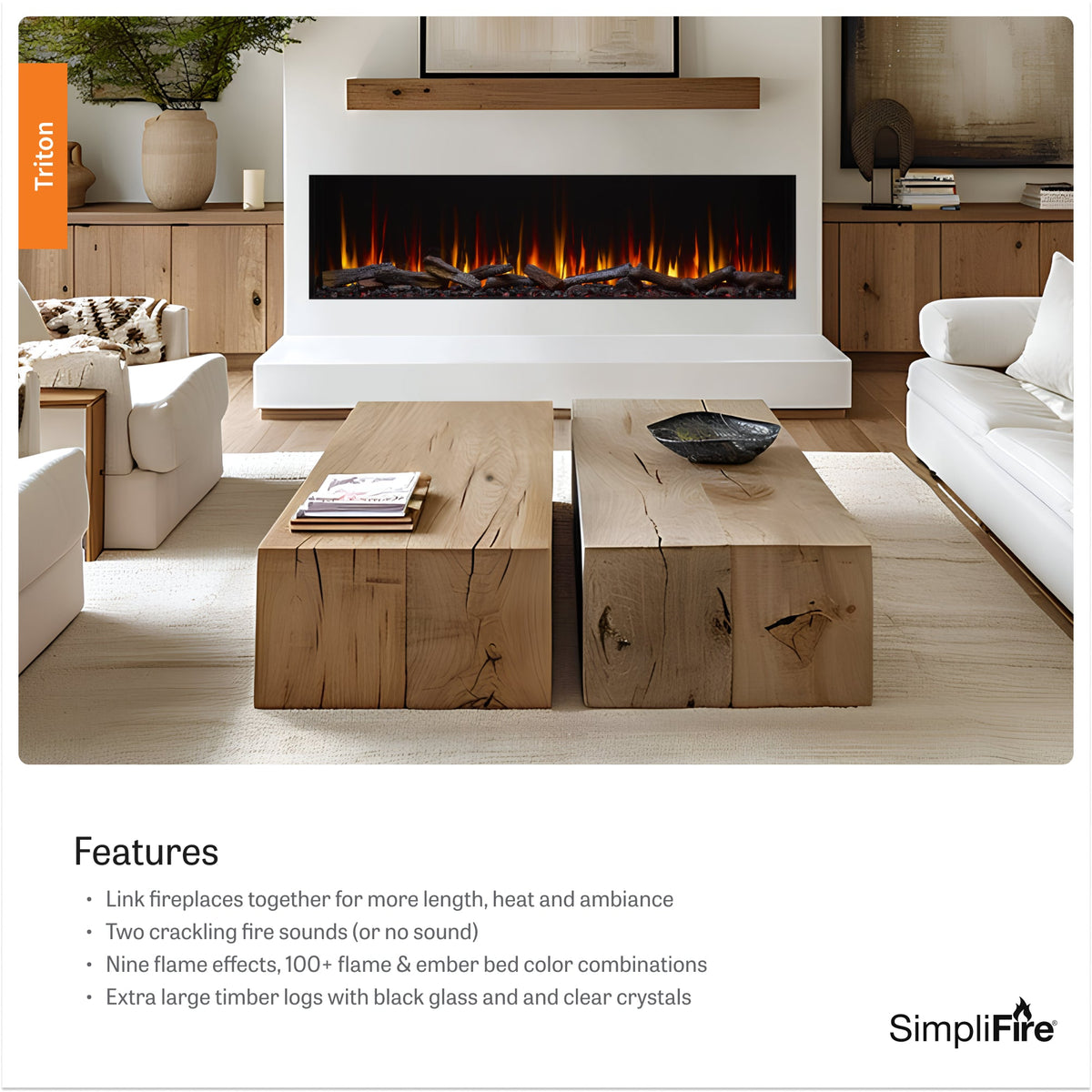 SimpliFire Triton 65-inch multi-sided linear electric fireplace, product view 6