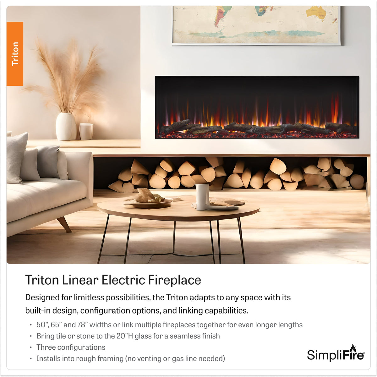 SimpliFire Triton 50-inch multi-sided linear electric fireplace, product view 7