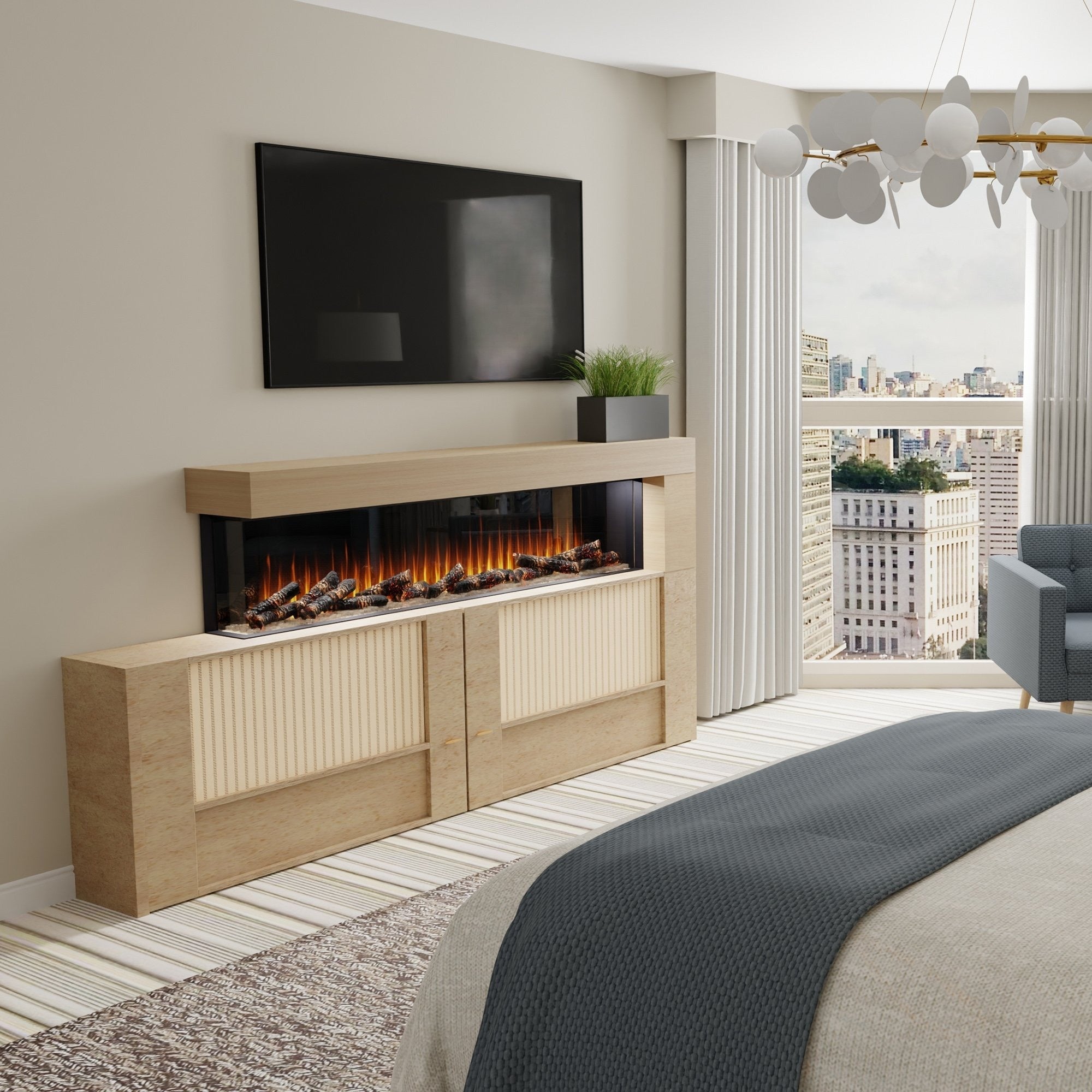 Dimplex Ignite Ultra 100-inch fireplace shown as a full-wall focal point