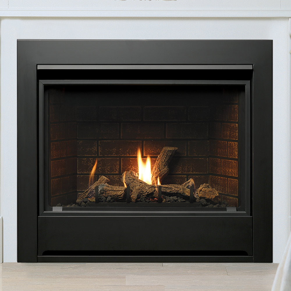Kingsman Clean View 36-inch zero clearance direct vent gas fireplace with log set and porcelain liner