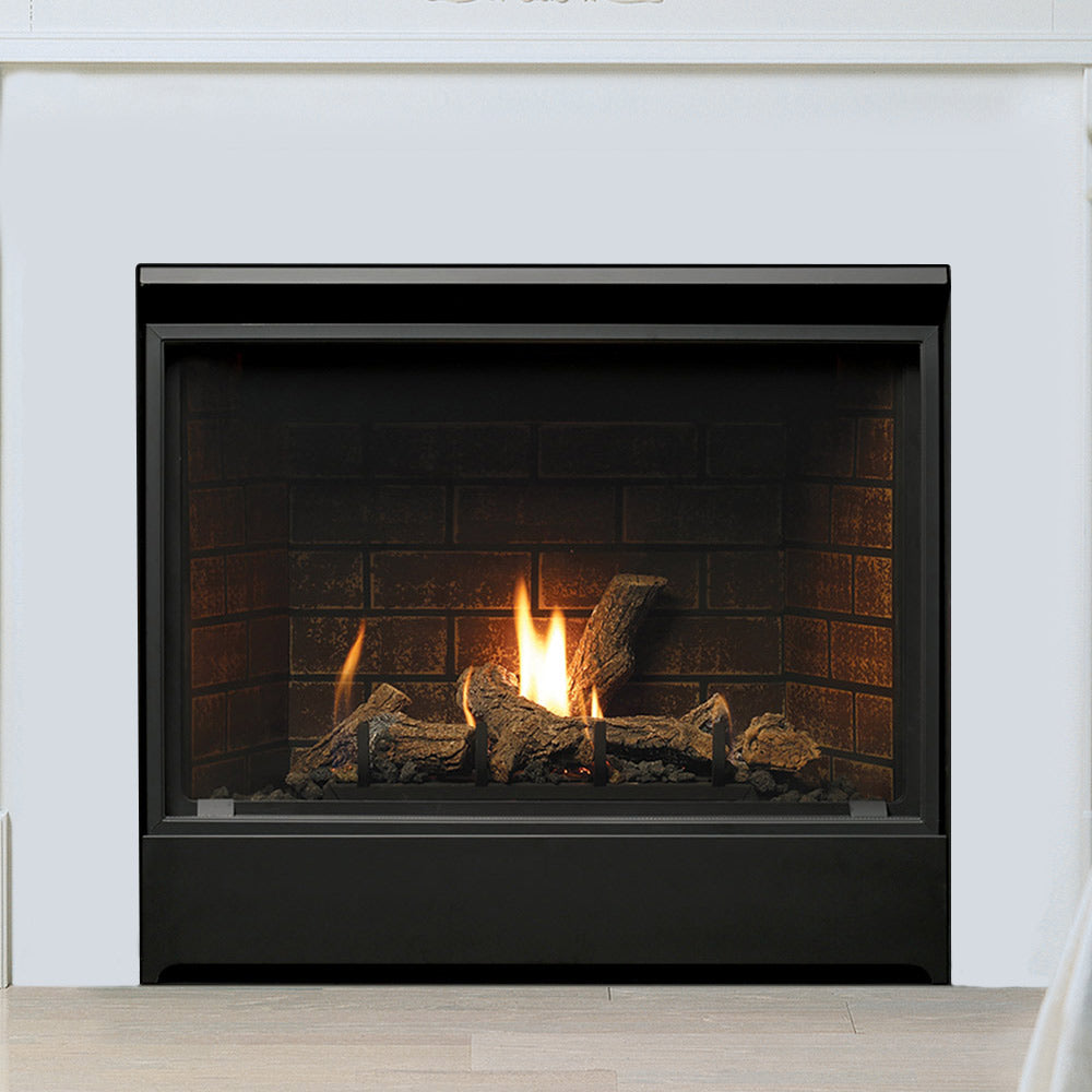Kingsman Clean View 36-inch zero clearance direct vent gas fireplace with log set and porcelain liner