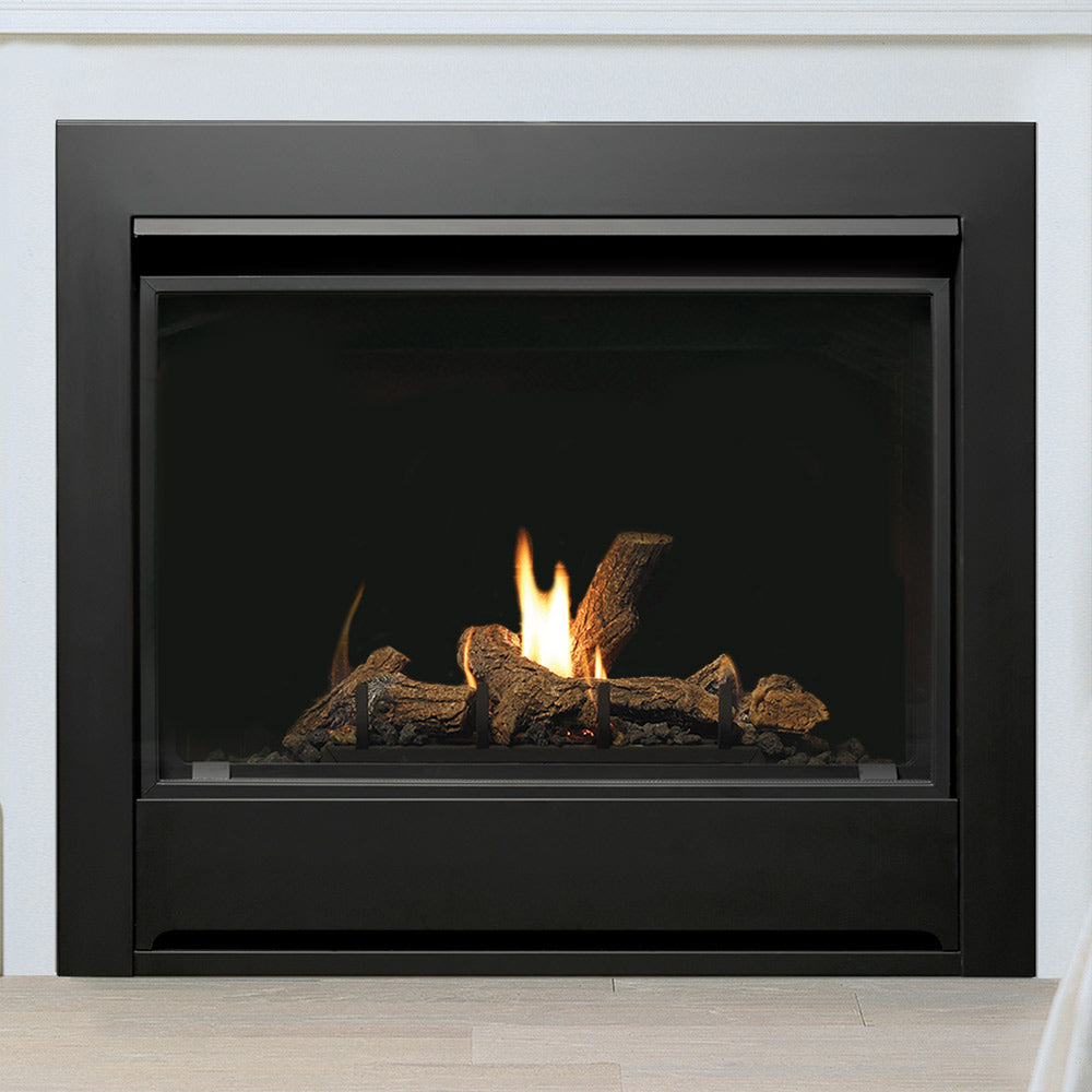 Kingsman Clean View 36-inch zero clearance direct vent gas fireplace with log set and porcelain liner