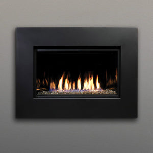 Kingsman Linear 36-inch zero clearance direct vent gas fireplace with linear burner and glass media