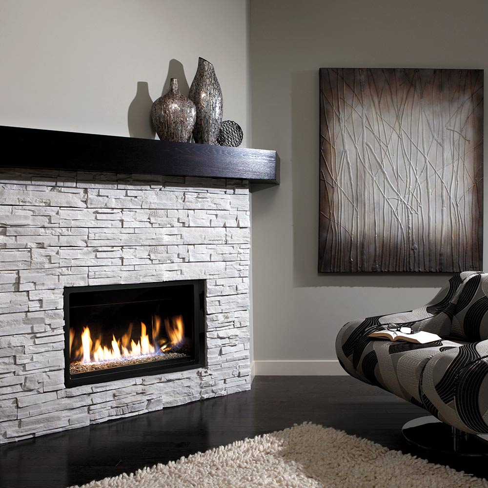 Kingsman Linear 36-inch zero clearance direct vent gas fireplace with linear burner and glass media