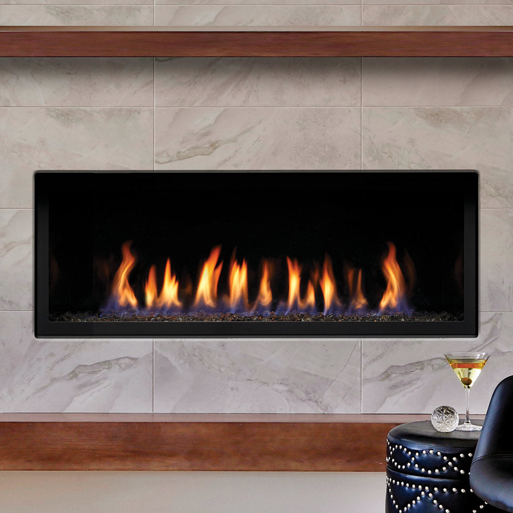 Kingsman Linear 47-inch zero clearance direct vent gas fireplace with linear burner and fire glass