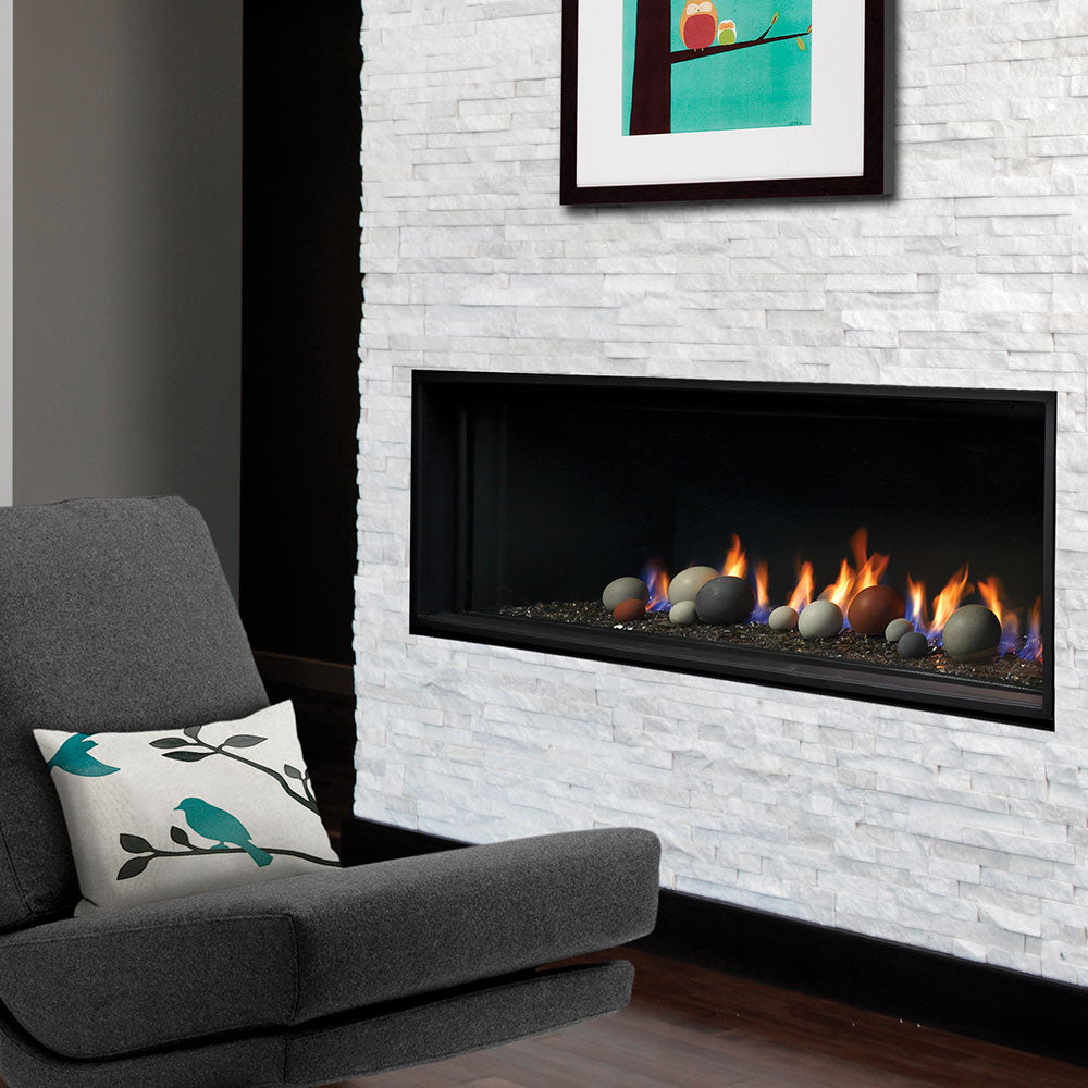 Kingsman Linear 60-inch zero clearance direct vent gas fireplace with wide linear burner and glass media