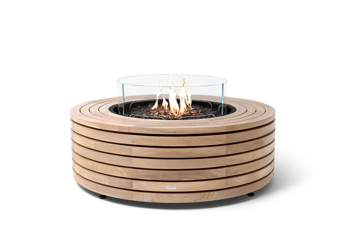 EcoSmart Fire Ark 40 in teak with gas burner and glass fire screen