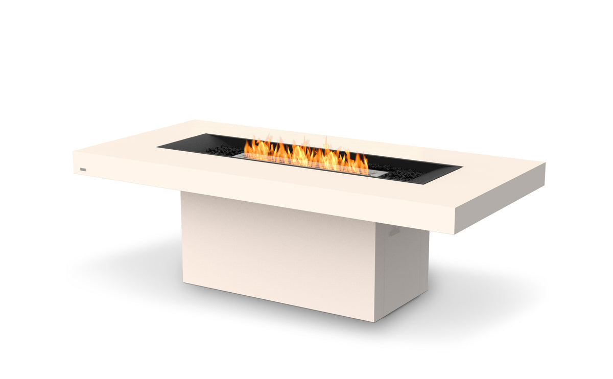 EcoSmart Fire Gin 90 Dining fire table in Bone Fluid Concrete with stainless steel ethanol burner