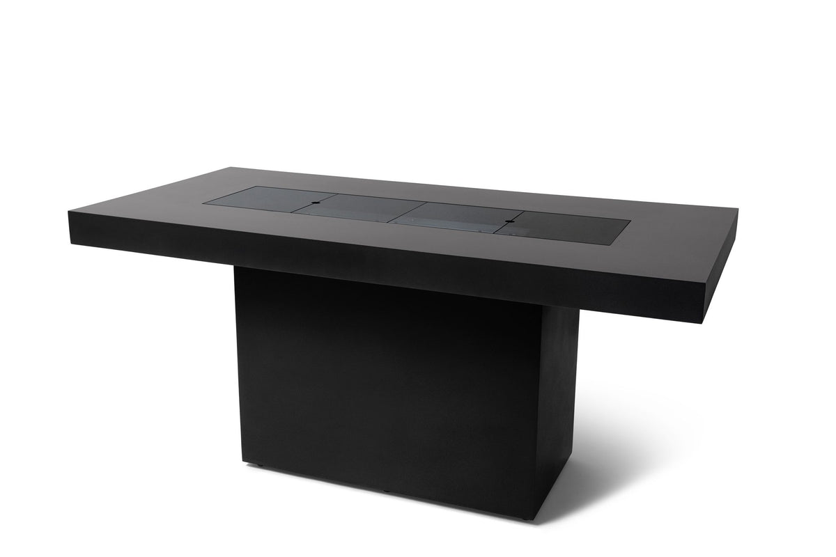 Glass cover plate fitted to an EcoSmart Gin 90 Bar fire table in graphite