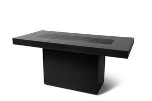 Glass cover plate fitted to an EcoSmart Gin 90 Bar fire table in graphite