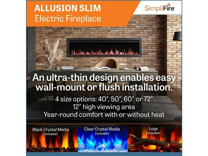 SimpliFire Allusion Slim 72-inch electric fireplace, product view 3