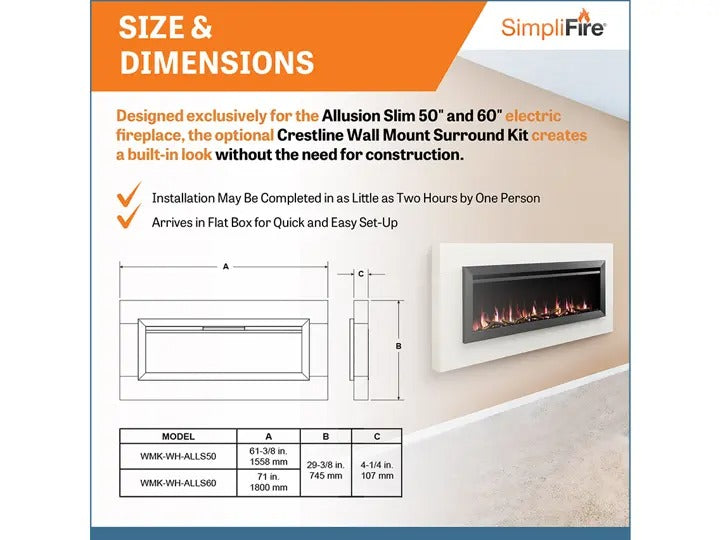 SimpliFire Allusion Slim 60-inch electric fireplace, product view 6