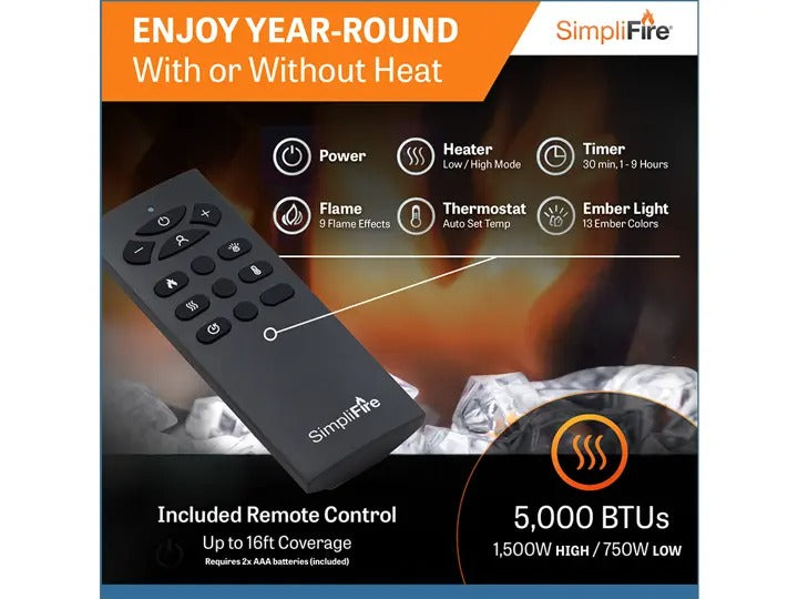 SimpliFire Allusion Slim 60-inch electric fireplace, product view 5